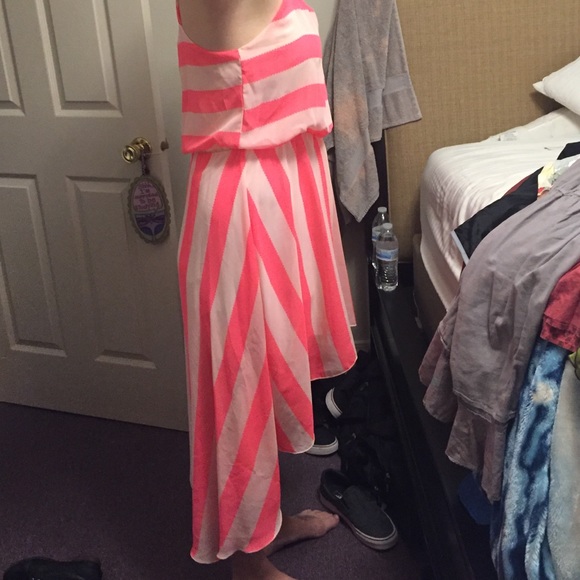 Pink and white striped a line dress