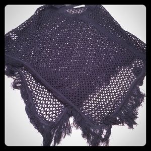 Asymmetrical Poncho with Fringe