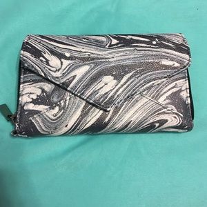 Small swirly black navy and white striped wallet