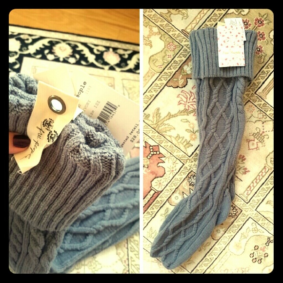 Free People Cozy Cable Knit Knee Socks in gray NWT