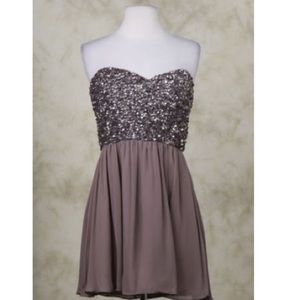PARKER Sequin formal silk dress in taupe