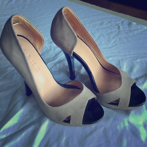 L.A.M.B. Leather Peep Toe Heels