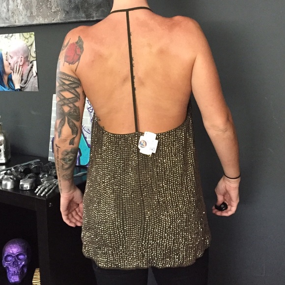 NWT haute hippie sequence olive tank top silk - Picture 3 of 4