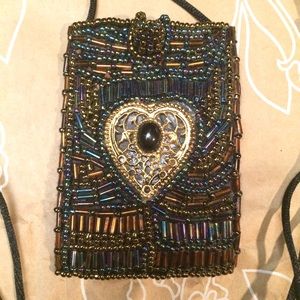 BOHO: embellished and beaded leather mini necklace purse