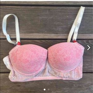 Pink and White Lace Bra