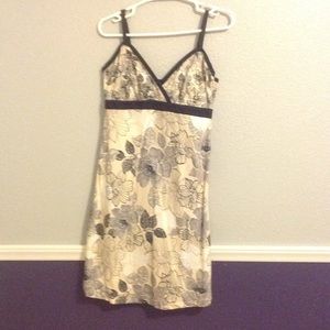 Tan with black flowers sleeveless dress