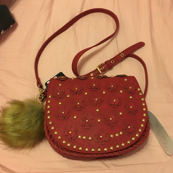 Under One Sky Handbags - Gold&Red Studded Handbag with Charm