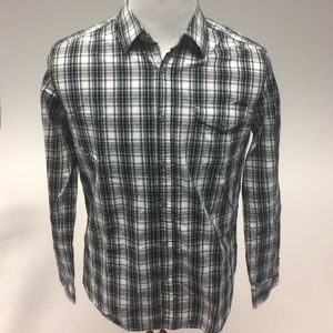 Men Large Black White Checkered Long-Sleeved Shirt