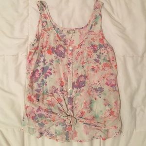 Front tie floral tank