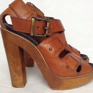 Chloe wooden chunky platform leather heel size 36