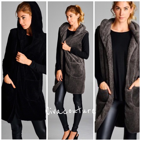 New Chic Faux Fur Hoodie Vest - Picture 2 of 3