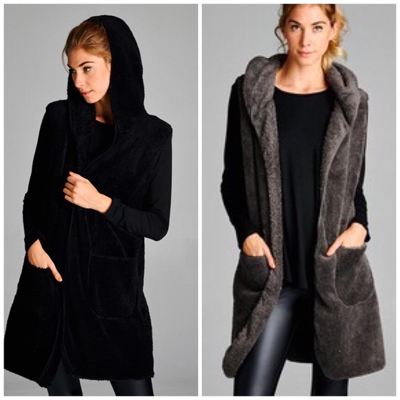 New Chic Faux Fur Hoodie Vest - Picture 3 of 3