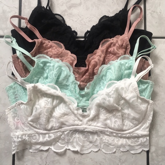 VS Pink Rose Lace Unlined Underwire Bralettes