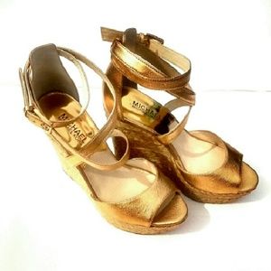 Michael Kors metallic gold Gabriella wedge sandals