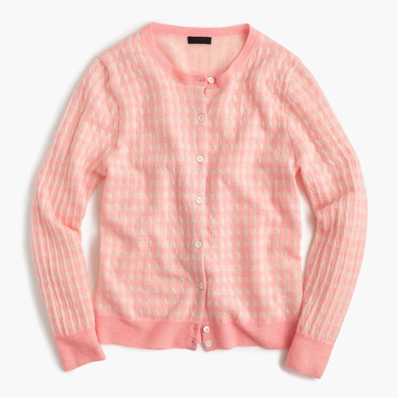 J. Crew Collection Cashmere Pink Gingham Cardigan