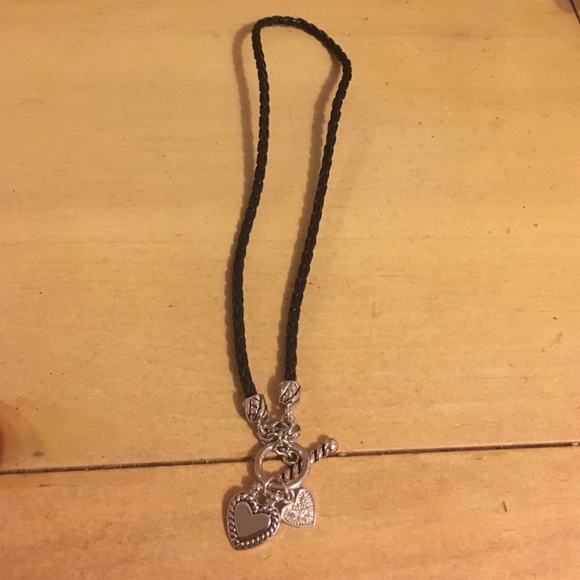 Black Leather & Silver Heart Necklace