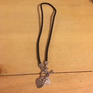 Black Leather & Silver Heart Necklace