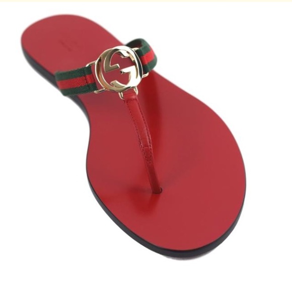 Gucci Shoes - SOLD NIB Gucci Thong Web Sandal - Red with Gold