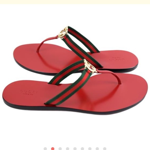 SOLD NIB Gucci Thong Web Sandal - Red with Gold - Picture 4 of 4