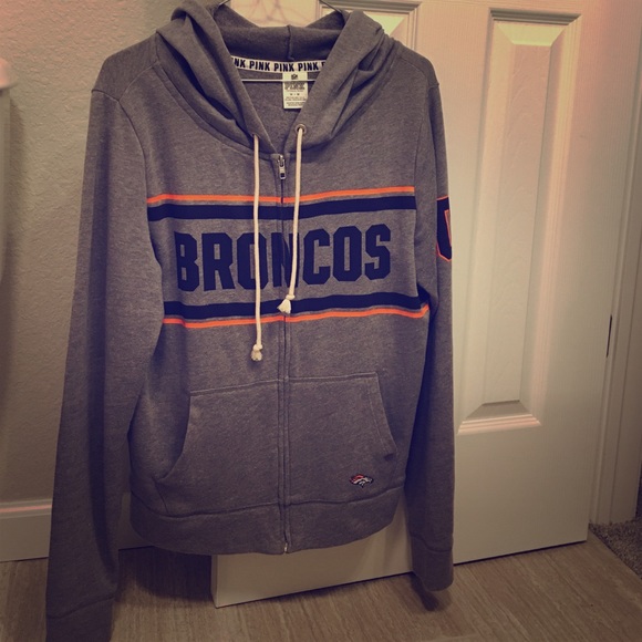 Gray PINK Denver Broncos Zip Hoodie