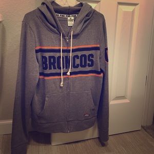 Gray PINK Denver Broncos Zip Hoodie