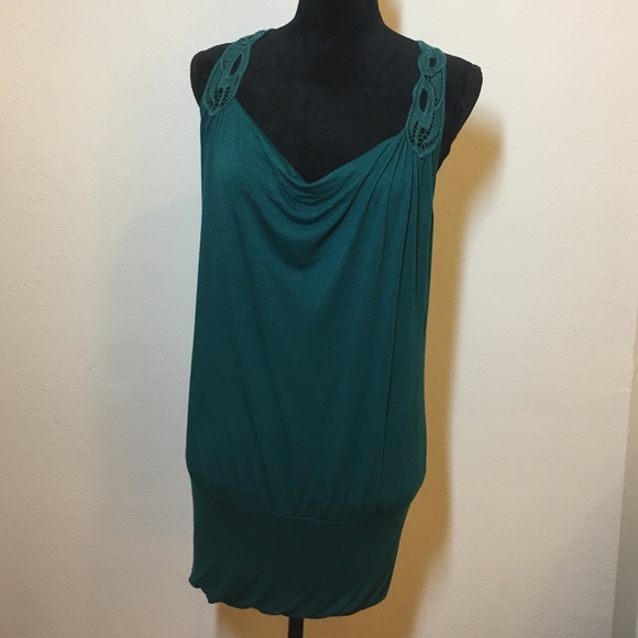 Retro draped long green stretch knit top size L - Picture 1 of 4