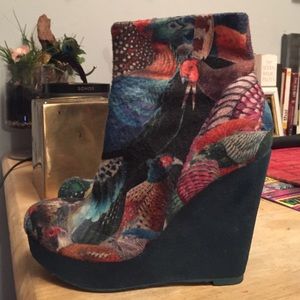Desigual Wedge Boots with funky birds print