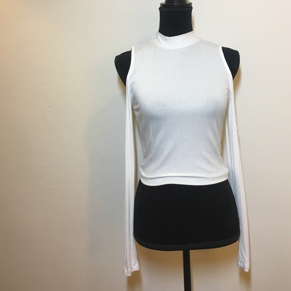 Off white ribbed peek-a-boo shoulder long sleeve