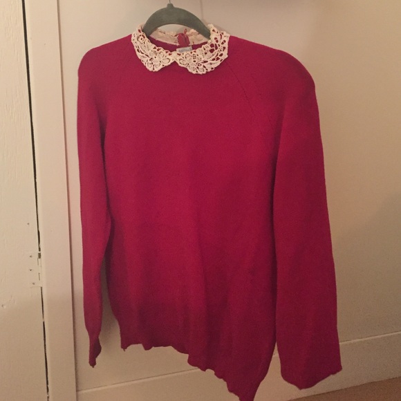 Knit collar red sweater