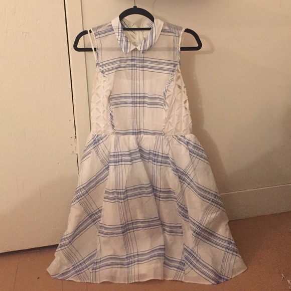 Blue plaid and lace dress