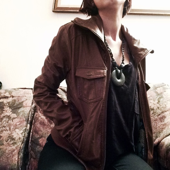 brown leather jacket