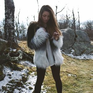 Faux fur black and white ombre jacket