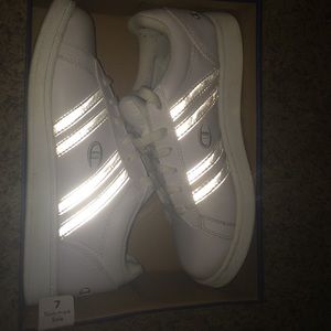 All white Champion shoes