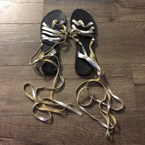 Free People silver wrap around sandals