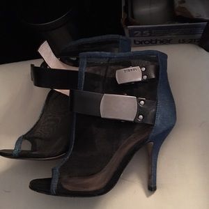 Diesel Denim & Mesh Bootie Heels