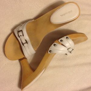 Xhilaration White leather and wood cone heels. 9.5