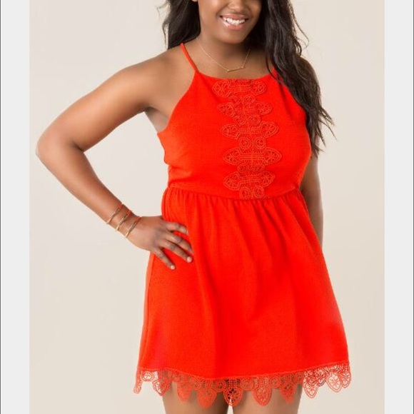Francesca's red crochet dress