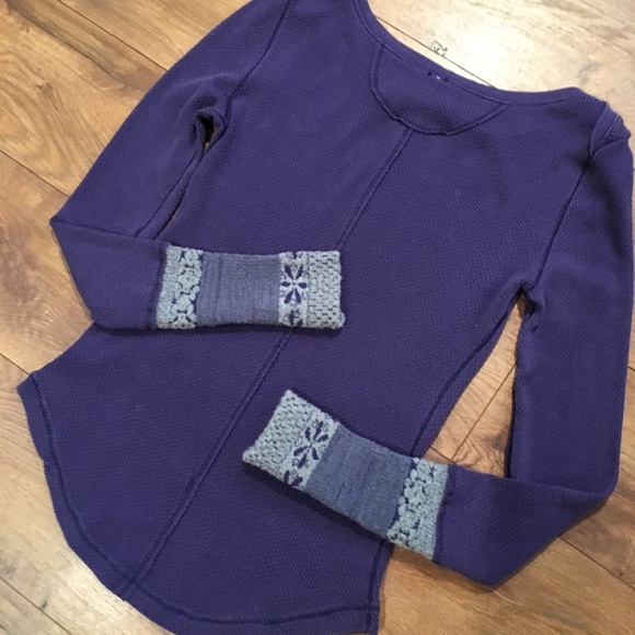 FREE PEOPLE WAFFLE ROSY CUFF TEE - Picture 4 of 4