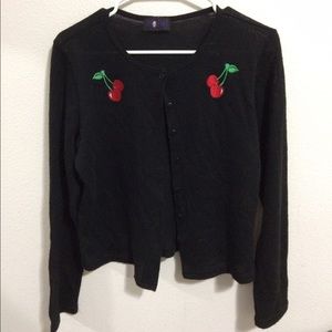 Black cardigan sweater with Cherry detail