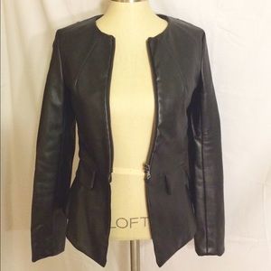 Black Faux Leather Peplum Jacket Size Small