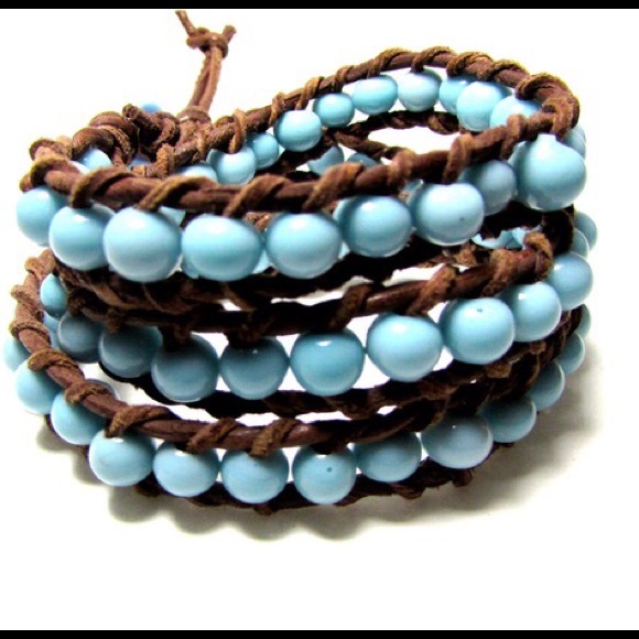 Blue Beaded Glass Wrap Bracelet