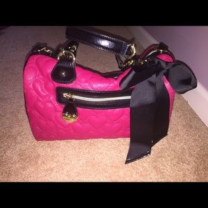 Betsey Johnson Pink & Black Chained Satchel