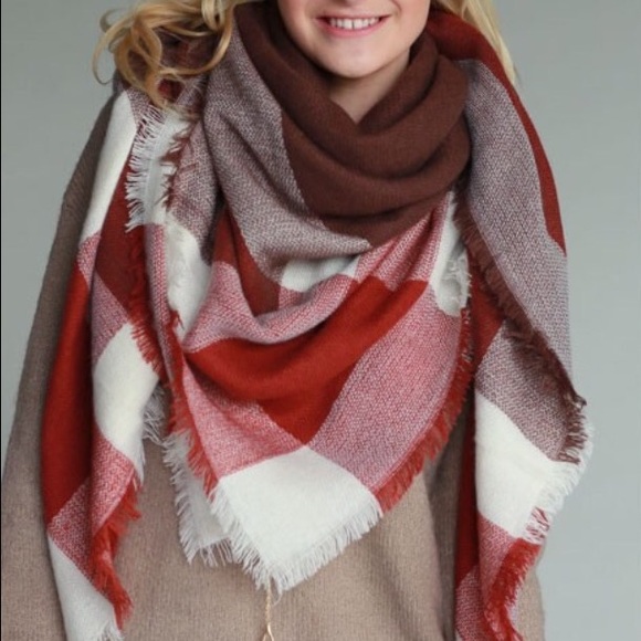 🔺LAST🔺Plaid Marsala mix blanket scarf - Picture 2 of 3
