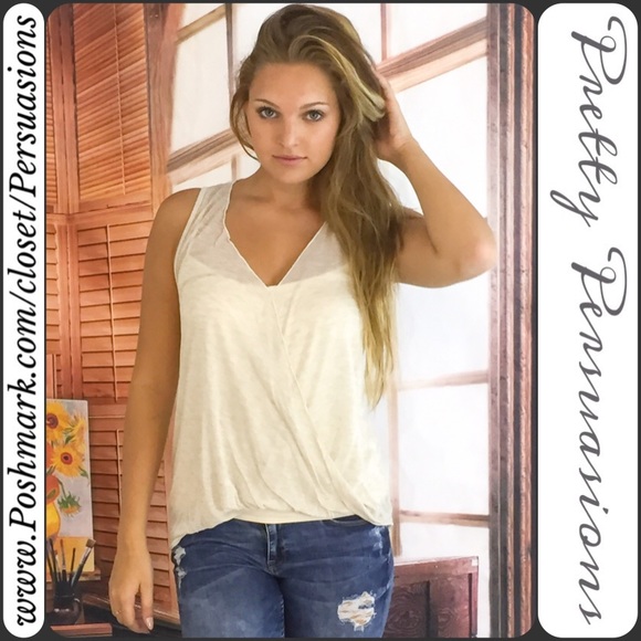 LAST ONE‼️Light Beige Wrapped V-Neck Relaxed Top - Picture 2 of 4