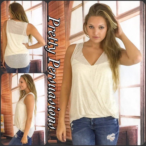 LAST ONE‼️Light Beige Wrapped V-Neck Relaxed Top - Picture 4 of 4