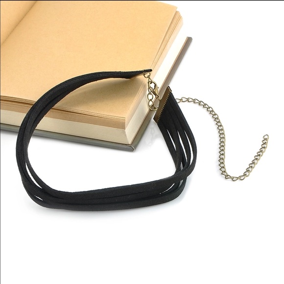 Black Vegan Suede 6 Layer Choker Necklace - Picture 2 of 3