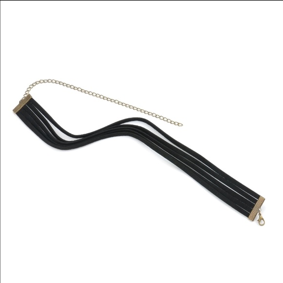Black Vegan Suede 6 Layer Choker Necklace - Picture 3 of 3