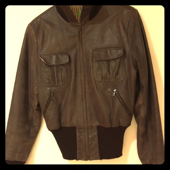 John Carlisle brown leather bomber jacket
