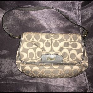 Beige and grey small coach purse