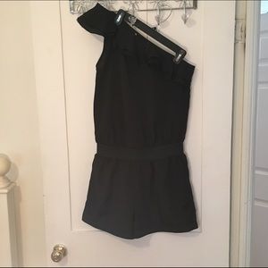 Black Ruffle One Shoulder Romper